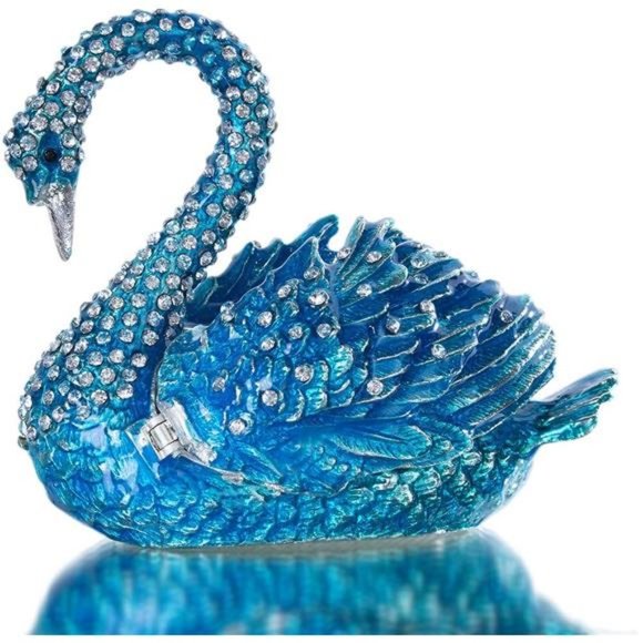 Blue Swan Animal Jewelry Trinket Box Hinged Collectible Figurines for Home Decor - Picture 1 of 6